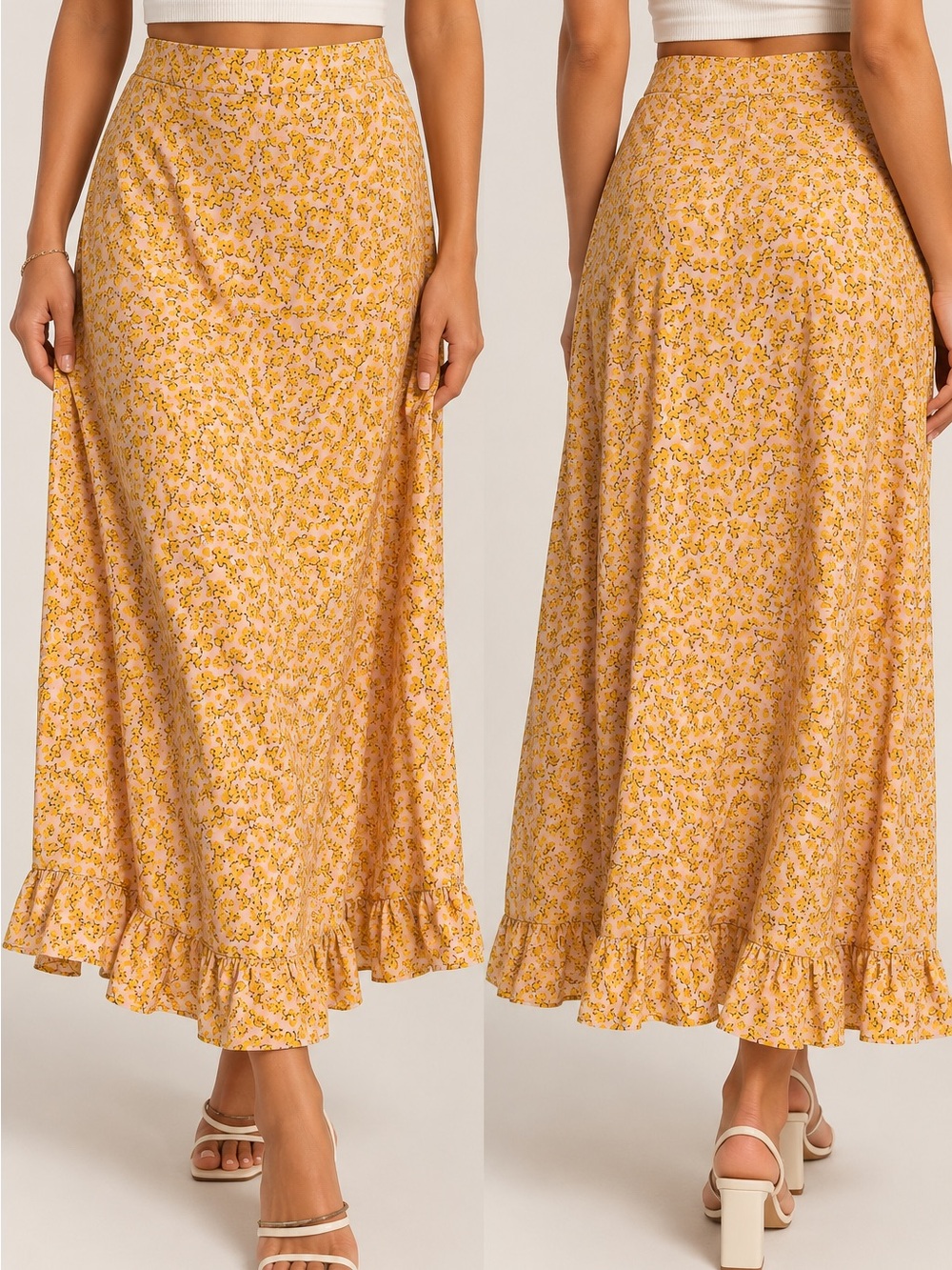 Auguste Pink Yellow Floral Ruffle Maxi Skirt Size 6